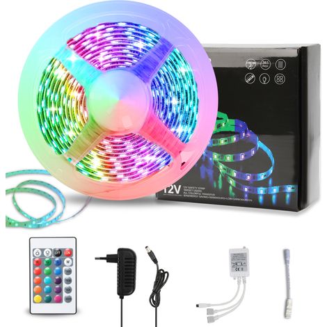 Randaco 4m ruban LED interieur, guirlande lumineuse auto-adhésive, dimmable, 120 LEDs, changements de couleurs, livré avec télécommande à 24 touches