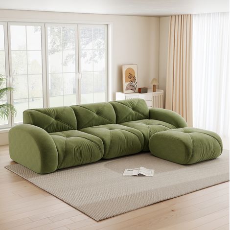 Divano modulare 3 posti con pouf chenille OKMYHOME (1/5)