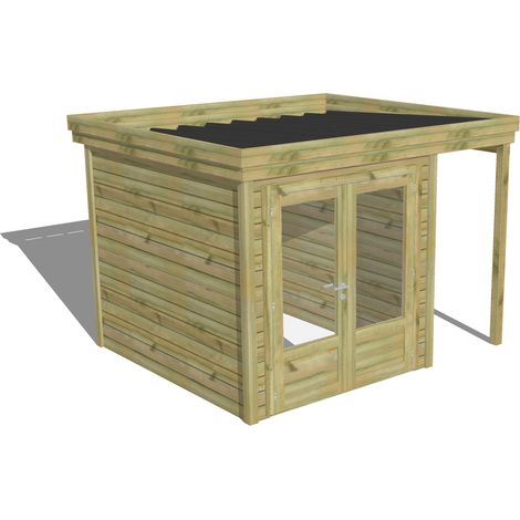 ABRI DE JARDIN bois Pin autoclave 27mm - 3,14x2,64m / 8,3m2 - Bac acier - Abri Français