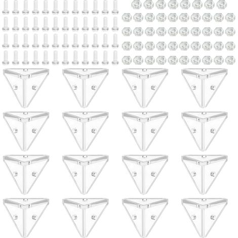 (Transparent)16 Pièces Support D'angle Transparent en Acrylique, 3 Trous Supports de Connexion à Angle Droit Transparents avec Vis de Montage, pour Connecter et Renforcer la Vitrine, Boite Plexiglas (1/5)