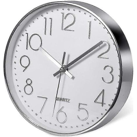 Ecleanfy - Horloge murale argentée moderne et silencieuse, décoration pour maison, bureau ou cuisine, 25 cm (1/5)