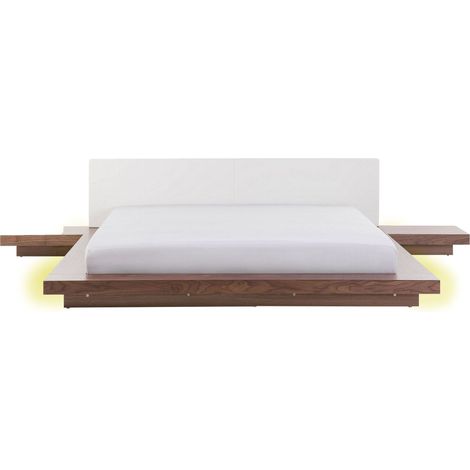 Bed with LED ZEN 180 x 200 cm (EU Super King) Brown Ash Wood