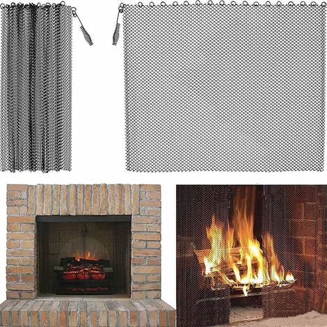 Pare-feu, rideau moustiquaire en maille pour cheminée, pare-étincelles, panneau unique, noir, transparent, deux,(2418in/6145.7cm) (1/5)