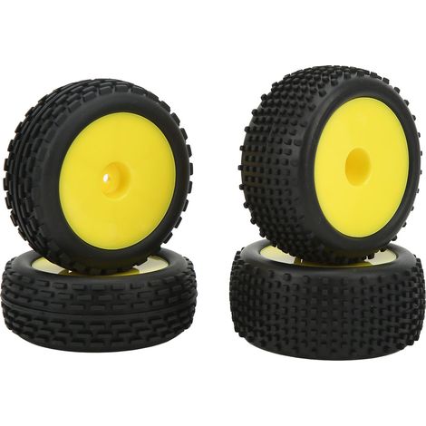 RC-Reifen (schmal vorne, breit hinten), gelbe runde Felgen, längliches quadratisches Noppenmuster, Offroad-Autoteile im Maßstab 1:10 (1/5)