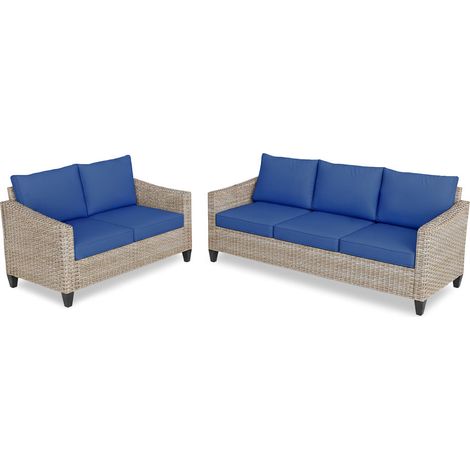 Set de Exterior, Sofa 3+2 Sanstar en Ratan PE. Muebles de Jardin y Terraza, Azul (1/3)