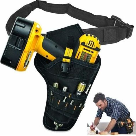 Sac à Outils avec Ceinture, Sac Porte-Outil pour Perceuse Électrique, Outil Holster Étui avec Ceinture Ajustable à Outils pour Électricien, Charpentier Technicien, Famille (Jaune) (1/4)