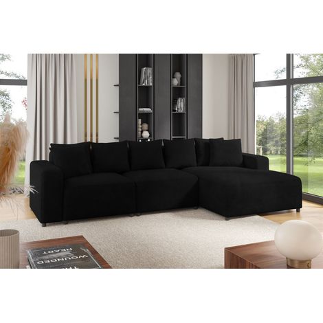 Ecksofa Designersofa Sofa MEGAN in Stoff Poso Schwarz Ottomane Rechts (1/2)