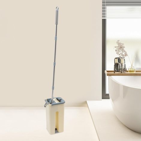 Balai plat et seau, serpillère en microfibre avec 10 serpillères, balai plat avec fonction essorage pour tous les sols (1/5)