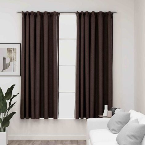 vidaXL Rideaux occultants aspect lin et crochets 2 pcs Taupe 140x175cm (1/5)