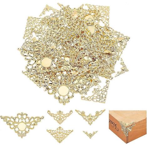 Kit de 100 protège-coins en filigrane doré, 5 styles différents, connecteurs triangulaires creux pour cadres métalliques, plateaux ( ) (1/5)