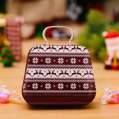 Christmas tote tin box with Santa Claus design, tin gift box for candy and cookies, holiday souvenir.