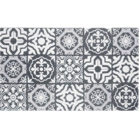 Paris Prix – Tapis d'entrée imprimé Azulejos 45x75cm – Gris – Entretien facile – Tapis PVC pour intérieur – Tapis d'escalier tendance (1/2)