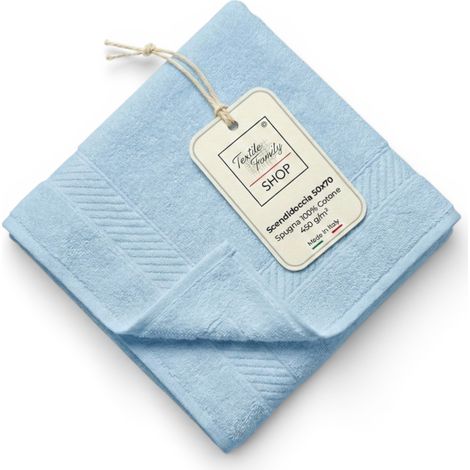 Tapis de douche bleu clair 50x70 Mousse en coton 450 g/m² - Tapis de douche fabriqué en Italie