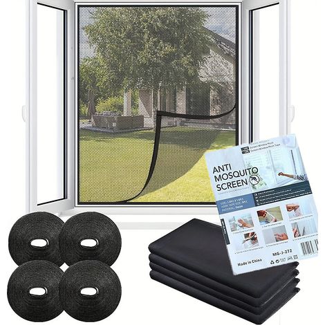 Moustiquaire 4 pièces pour fenêtres, 1,5 x 1,5 m, maille invisible, facile à installer, convient aux chambres et aux salons, noire (1/5)
