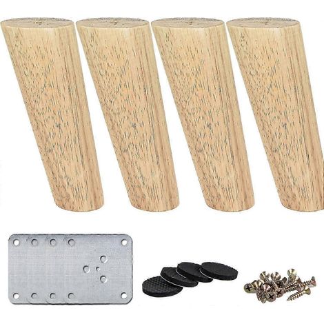 Quatre pieds de remplacement coniques en bois massif de noyer avec plaque de montage, compatibles avec les canapés, les armoires et les supports TV, revêtement transparent, 10/25 cm. (1/5)
