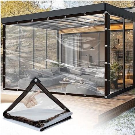 Bâche de protection transparente 2 x 6 m, imperméable, résistante aux UV, avec œillets pour maintien sécurisé, transparence 90% (1/5)