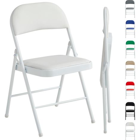 Set of 1 Faux Leather Foldable Chair with Metal Frame and Padded Seat WHITE (1/5)