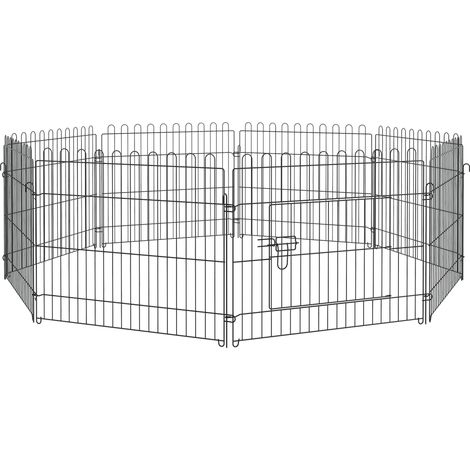 PawHut Parc enclos chiots animaux domestiques pour chiens lapins rongeurs petits animaux intérieur et extérieur diamètre 180 cm 8 panneaux 71 x 61 cm noir