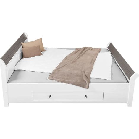 Letto alla Francese 140x200 cm Legno Bianco Grigio Cenere con Cassetto (1/5)