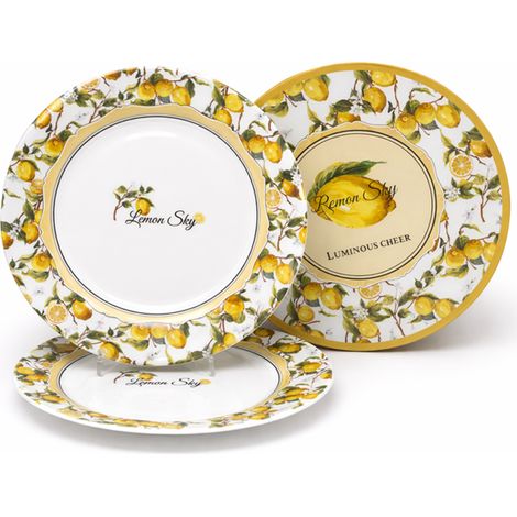 Assiettes plates, lot de deux, 25,5 cm, porcelaine, citrons, en cadeau (1/5)