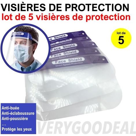 Visières de protection visage lot de 5 réutilisables anti-buée anti-poussières protection yeux et visage