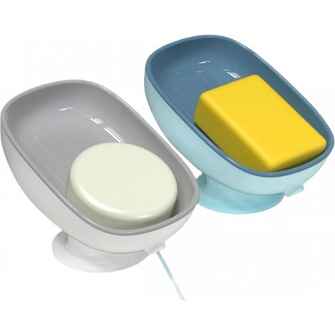 Porte-savons en plastique avec égouttoir (lot de 2) - Porte-savon de douche à ventouse - Pour salle de bain et cuisine - Facile à nettoyer