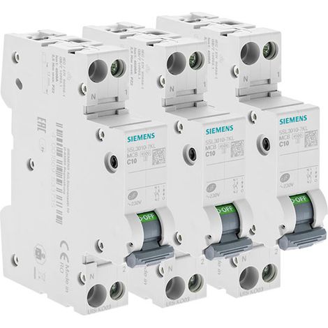 LOT 3 disjoncteurs modulaire 230V, 4,5kA, 1+N POLES, COURBE C, 10A (1/4)
