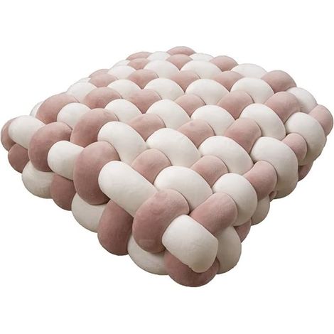 Coussin carré tissé pour chaise ou canapé - Coussin décoratif pour baie vitrée (30 x 33 x 12 cm, blanc et rose) (1/5)