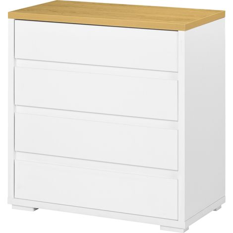 Commode moderne avec 4 Cajones Mueble Cajonera de Madera para Dormitorio Salón Habitación 70x37x75 cm Blanc et Naturel (1/5)