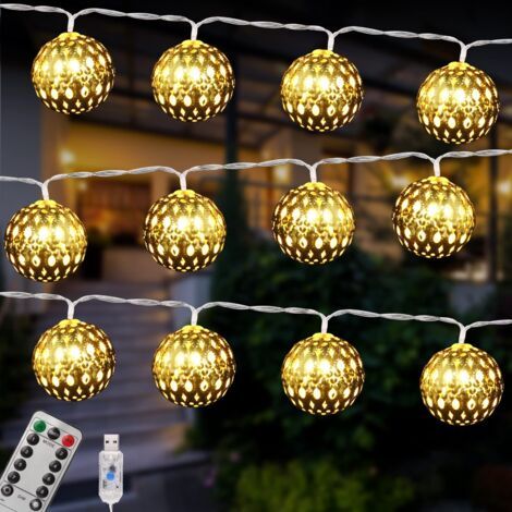 Guirlande Lumineuse LED Marocaine, 4,5 M 30 LED USB 8 Modes d'Éclairage, avec Télécommande, Boule Dorée, Style Oriental Marocain (1/5)