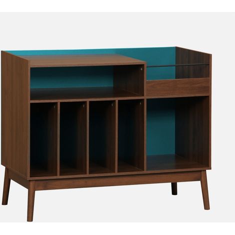 Mueble para vinilos vintage bicolor efecto madera y fondo color, 100cm