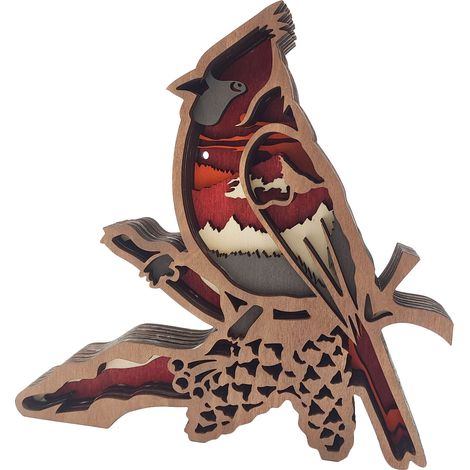 Figurine Bois Animal Décorative Sculpture Ornement Artisanat Bois Décoration Nature Accent Avec Oiseau Rouge Clair Multicolore Boxwood 18cm Statue Décoration Maison (1/5)