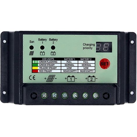 Solar-Laderegler für zwei Batterien, PWM 12V 24V (10A)