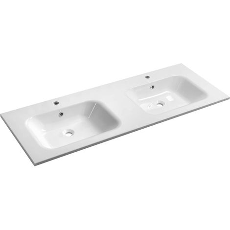Sapho - Doppelwaschbecken 141x52 cm, mit Überlauf, 2 Hahnlöcher, weiß AC141