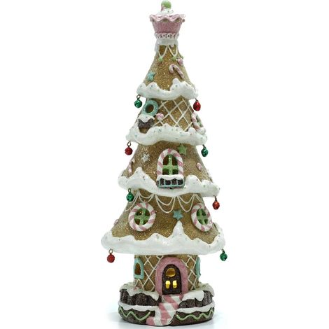 Albero di natale pan di zenzero biscotto rosa h35 con luci idea regalo natalizia decorazione ceramica casa cucina ambienti (1/2)