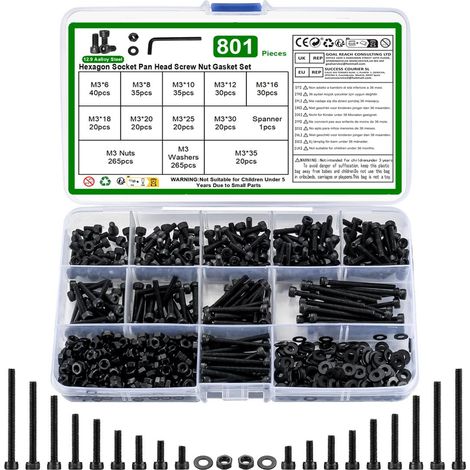 801 Pcs Vis M3 Et Écrous Set,Boulons M3 Et Écrous Set (1/5)