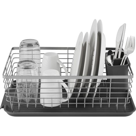 Tower T847001 Compact Dish Rack with Removable Cutlery Drainer, Colour Coated Stainless Steel, Grey , 32 x 45 x 15 cm (1/5)