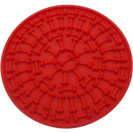 Coussin de Léchage pour Chien, Accessoire de Salle de Bain pour Chiot, Distraction avec Ventouse et Bol, Entraînement au Toilettage, Équipement de Douche pour Animal Rouge (1/4)