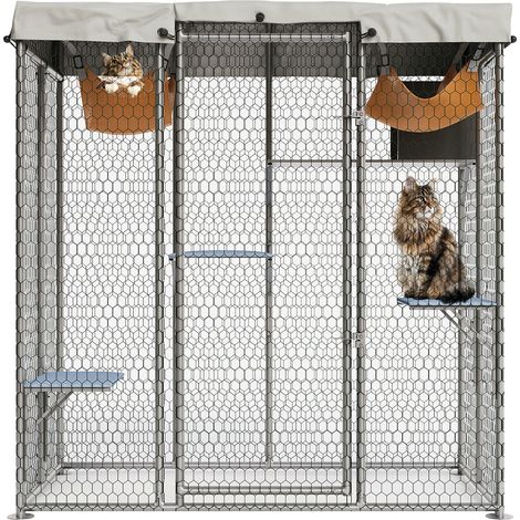 Grand cage d’extérieur pour chats – Accès fenêtre, plateforme intégrée, abri résistant aux intempéries, idéale jardin ou patio, accueille plusieurs chats – Modèle JYCC-X160