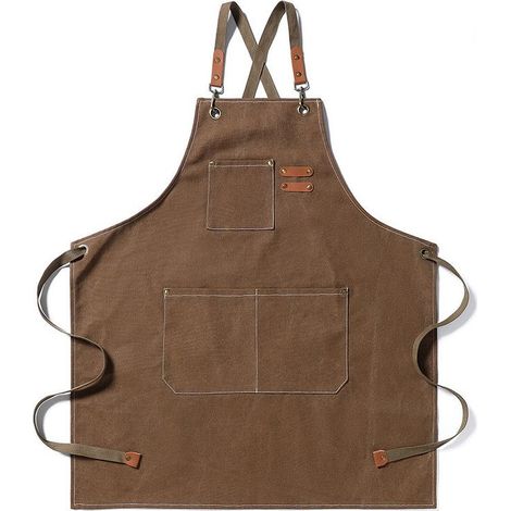 Schürze aus Canvas, Unisex-Arbeitsschürze, Kochschürze mit verstellbaren Trägern und 3 Taschen, überkreuztes Rückenteil