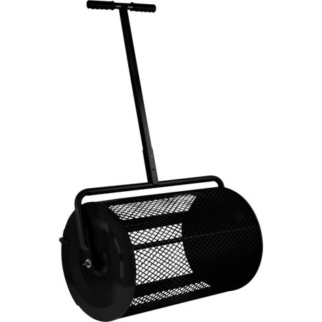 Spandiconcime a rullo 66cm per torba terriccio semina concime giardino prato Maniglia a T estensibile 80L Capacità cesto in acciaio Nero a rete gabbia chiusa Guanti leggeri GRATUITI