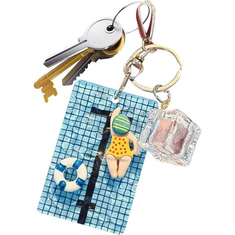 Pool Keychain, Acrylic Bag Pendant Pool-shaped keychain for handbag, car, school bag, school, birthday, Christmas, Valentine's Day, Halloween, party, office (1/5)