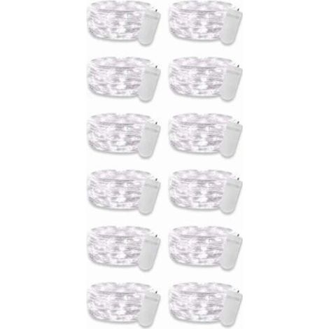 0,03-W-Lichterkette mit Druckknöpfen, kaltweißes Licht, 20 LEDs, 3 V, flexibel, IP65 wasserdicht, für Schlafzimmer, Hochzeitsfeier, 12 Stück