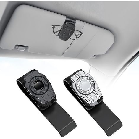 2 Pièces Porte Lunettes pour Voiture, Support Lunette Visière de Voiture, Clip Lunettes De Soleil Auto et Carte Ticket, Noir/Argent, Accessoire Universel pour Intérieur de Voiture (1/4)