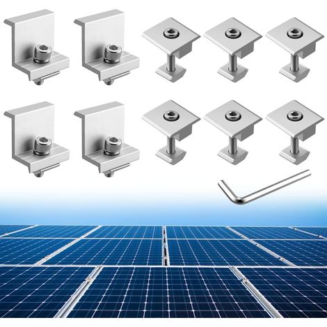 10 Supports Panneau Solaire, 4 Pinces Z, 6 Pinces T, Aluminium, Toit, Camping-Car (1/5)