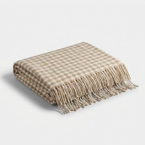 Couverture double en coton avec franges 220 x 180 Ekose B - Beige (1/3)