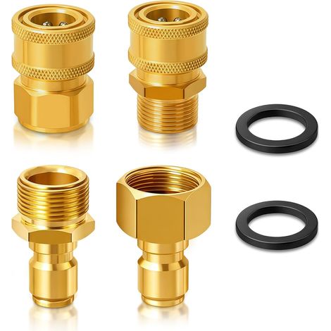 Kit de 4 raccords rapides M22-15 mm en laiton pour nettoyeurs haute pression - Kit de raccordement rapide pour buse et pompe (1/5)