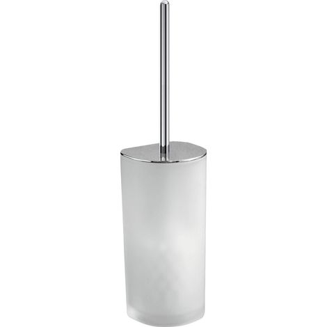 Portascopino wc cromato in ottone con setole e contenitore in vetro satinato 9.7x9x36.2 cm (1/4)