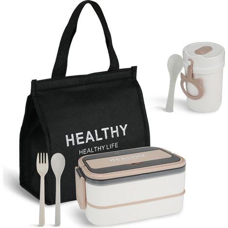 Boite Repas Compartiment, Bento Lunch Box Enfant & Adulte, avec Couverts et Sac Isothermes, Micro-ondable, sans BPA (1400ml) (1/5)