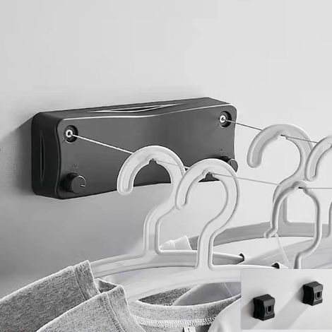 Étendoir à Linge RéTractable pour IntéRieur,Corde à Linge RéTractable 5.2m,Acier Inoxydable Fil a Linge Exterieure,pour Chambre à Coucher, Salle de Bain, Balcon, Jardin Corde a Linge (Noir) (1/4)